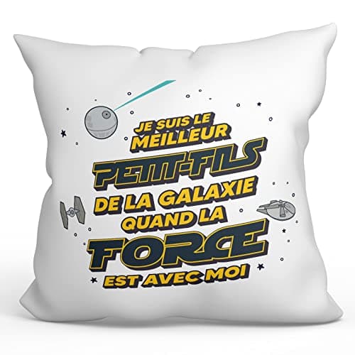 Mugffins Coussins/Oreillers avec Rembourrage pour Petit-Fils - 40x40 cm - en Français - Cadeau Original pour Petit-Fils - Meilleur de Galaxie Quand Force avec Moi