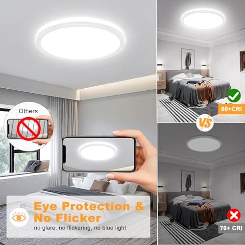 OUILA Plafonnier Led, Luminaire Plafonnier Télécommande 24W Réglable Ø30cm 3000K-6500K Dimmable Lampe Plafond Led Moderne Rond 2400LM Applicable à Salle de Bain, Chambre, Cuisine, Salon, Balcon