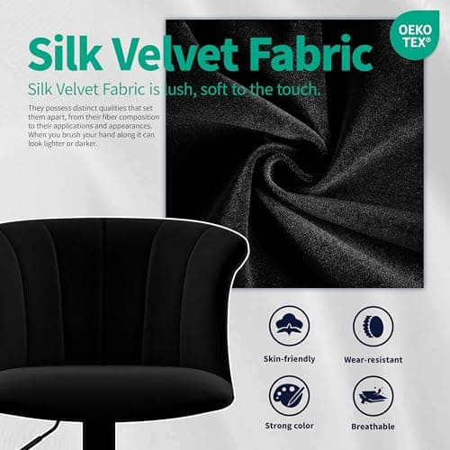 STOOLINK Tabouret de Bar Lot de 2 Chaise de Bar Tissu Velours Soie, Cuisine Siège Bar Réglables Chaises Bar, Tabourets de Bar avec Repose-Pieds, Convient pour Cuisine, Comptoir, Bar-Noir