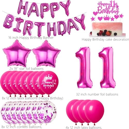 Ballon rose 11 ans anniversaire Hot Pink Ballon d'anniversaire 11 ans rose Ballon 11 ans fille anniversaire Decoration 11 anniversaire Fille 11 ans Party Deco Rose 11 Ans Décorations anniversaire