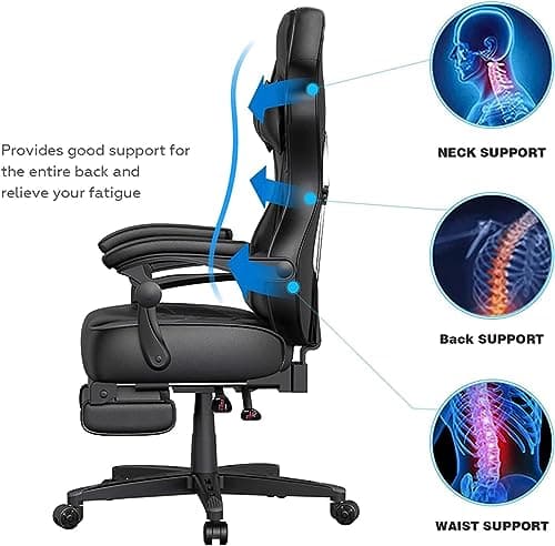 YU YUSING Massage Chaise Gaming Ergonomique Racing Chaise de Bureau avec Réglage de Hauteur, Repose-tête et Soutien des Lombaires, PU Cuir avec Repose-Pieds Rétractable, (Blanc)