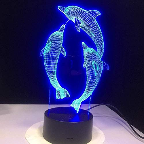 HPBN8 Ltd Illusion Optique 3D Dauphin Nuit Lampe Art Déco Lampe Lumières LED Décoration Lampes Touch Control 7 Couleurs Change Veilleuse USB Powered Enfants Cadeau Anniversaire Noël Cadeaux
