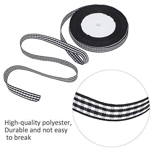 Tiiyee Ruban Vichy Noir et Blanc, 3 Rouleaux de Ruban de Satin à Carreaux Noël Mariage tissé Bord Rouleau Emballage Cadeau décoration de gâteau 1 cm de Largeur 25 Verges/Rouleau