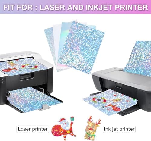 20 Feuilles Autocollant Holographique A4, Vinyle Adhésif Holographique, Papier Vinyl Stickers Imprimable pour Imprimante à Jet d'Encre, pour Artisanat Décalcomanies Décorations