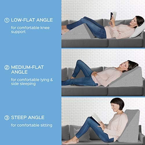 bonmedico Coussin Triangle Ergonomique Multifonction - Coussin Canapé, Lecture, Lit, Rehausseur, Cale Dos en Mousse – Gris