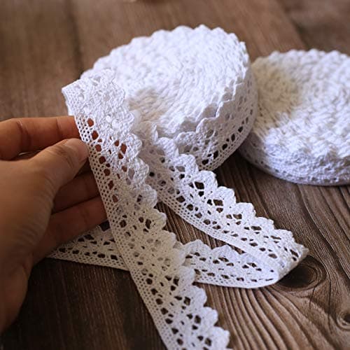 ToBeIT Bande de dentelle rétro en coton À usage décoratif Idéale pour couture, artisanat, mariage, créacollage, boîte cadeau (blanc/20 m 3 cm triangle)