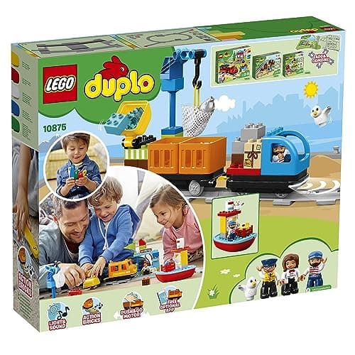 LEGO 10875 Duplo Le Train De Marchandises: Jouet Éducatif avec Rails, Son et Lumière, Grue Télécommandée, Idéal pour Les Petits Ingénieurs, Cadeau pour Enfants de 2 Ans et Plus