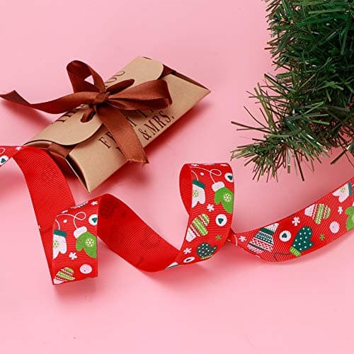 Jerliflyer Rouleau de Rubans de Noël de 100 mètres, Ruban de Noël Blanc, Rouge et Vert pour l'emballage de Cadeaux, Ruban de Vacances en Soie Polyester pour Accessoires de Cheveux, (100 Yards/Roll)
