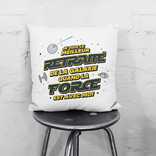 Mugffins Coussins/Oreillers avec Rembourrage pour RETRAITÉ Homme - 40x40 cm - en Français - Meilleur de Galaxie Quand Force avec Moi - Cadeau Original