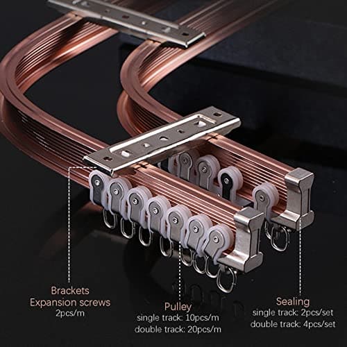 TEN-HIGH Tringles à rideaux flexibles en aluminium, Tringles à rideaux pliables, Tringles à rideaux doubles, Tringles à rideaux lourdes et luxueuses (Or rose, 2 * 3.3m)