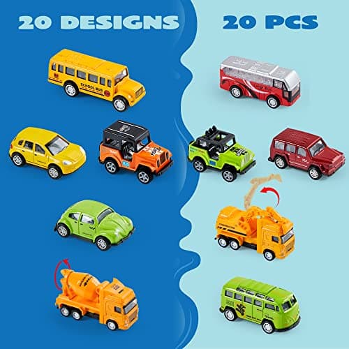 JOYIN 20 Pièces à Tirer en Métal moulé sous Pression Jouet Modèle de Voiture Ensemble de Véhicule pour Les Tout-Petits, Filles et Garçons Enfants Jeu de Voiture Ensemble