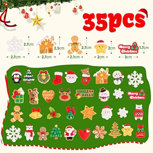 BETESSIN 35Pcs Mini Décoration Noël 3D Miniatures Figurine en Résine Ornements Dessin Animé Père Noël Arbre Bonhomme Flocons De Neige Embellissements Objets Pendentif Décorations Noël
