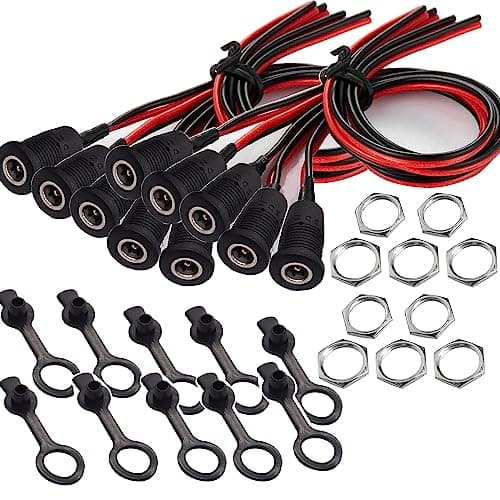 RUNCCI-YUN 10PCS Connecteur DC 5,5 x 2,1 kit,Connecteur Alimentation À Souder, DC d'alimentation Connecteur, Connecteur Plug DC 12v 10A, Panneau Monture Connecteur(avec Ligne)