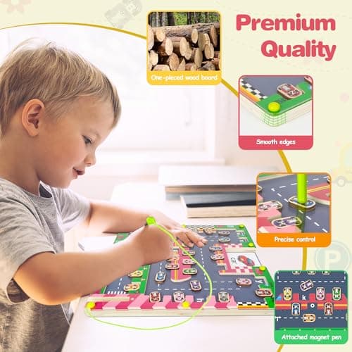 Jeux Montessori Enfant, Labyrinthe Magnetique Holz Puzzle, Jeu Educatif pour Apprendre l'Alphabet et Mots, Parcours Motricité Fine Activite Enfant 3 4 5 ans, Cadeau Garcon Fille pour Anniversaire Noël