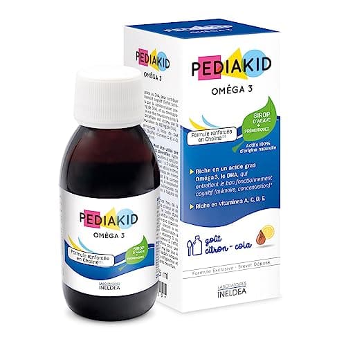 PEDIAKID - Oméga 3 - Complément Alimentaire Naturel - Formule Exclusive au Sirop d'Agave - Riche en DHA - Favorise le Bon Fonctionnement du Cerveau - Goût Citron-Cola - Flacon de 125 ml