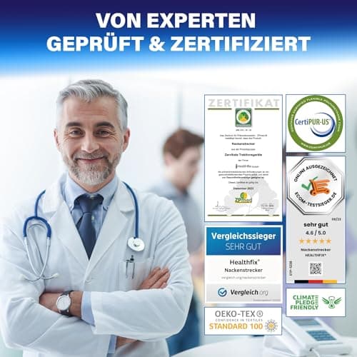 Healthfix® Neckfix - Extenseur de cou orthopédique avec instructions en allemand - Soulagement de la nuque en cas de tension du cou - Protection contre les douleurs au cou (noir)