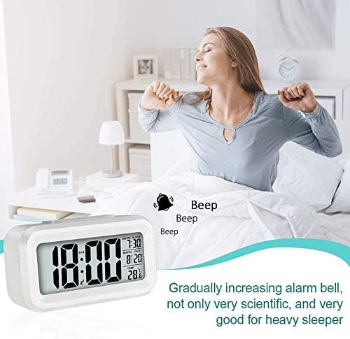 Réveil Électronique LED Réveil Matin Alimenté par USB Réveil Numérique Opération Facile Snooze 12/ 24H (Blanc)