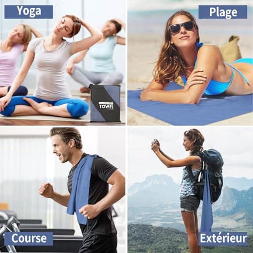 Pfloge® Serviette Microfibre Lot de 2, 160x80cm Serviette Sport Musculation + 80x40cm Serviette Voyage, Séchage Rapide, pour Le Fitness, Piscine, Sauna, Plage, Voyages(Bleu Marine)