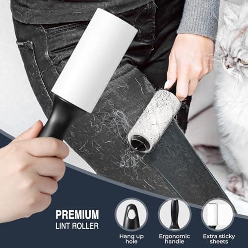 Vinabo Rouleau Adhesif Vetement,Rouleau Poils Animaux,6 Rouleaux +1 Poignée,360 Feuilles Rouleau de Peluche très Collant,Brosse Anti Poils Animaux pour Les Poils D'animaux,Les Cheveux et Les Vêtements