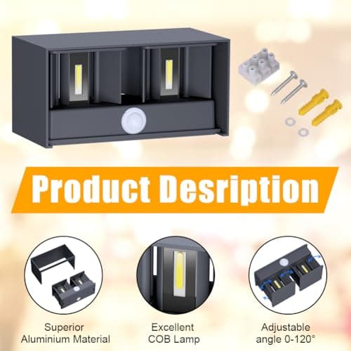 Klighten 24W Applique avec détecteur de mouvement, Applique murale exterieur/interieur,IP65 4000K,Applique détecteur de mouvement,Anthracite