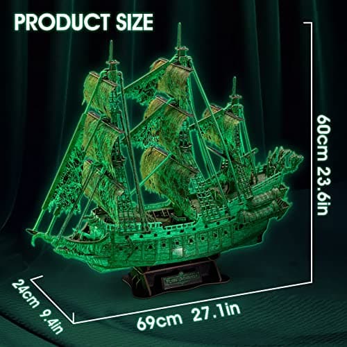 CubicFun Puzzles 3D Modèle de Bateau Hollandais Volant Lumineux Bateau Pirate Hanté Bricolage pour Adultes et Enfants, Kits de Construction de Décoration de Bureau pour Femmes et Hommes, 360 Pièces