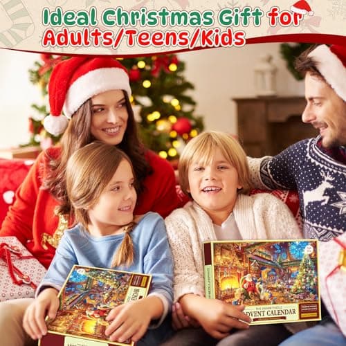 RONSTONE Calendrier de l'Avent 2024 Puzzle - Puzzle Calendrier de l'avent de Noël - 24 Boîtes 1008 Pièces Puzzle pour le compte à rebours de Noël Décoration de la Maison pour les Adultes