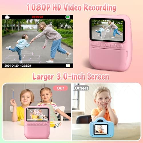 Gofunly Appareil Photo Instantané Enfant, 3.0" Grand Écran Appareils Photos Numériques pour Enfants avec Carte de 32 Go, HD 1080P Vidéo Caméra Enfant de 3 à 12 Ans, Cadeau Jouet Filles Garçons, Rose