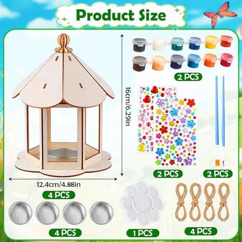 PIWOSGOL Maison D'oiseau Activite Manuelle Enfant, 4 Pièces Maison D'oiseau en Bois Bricolage Kit, Maison D'oiseau Artisanat Peindre Jouet, Loisir Créatifs pour Enfants Garçons Filles Cadeau 3-10 ans