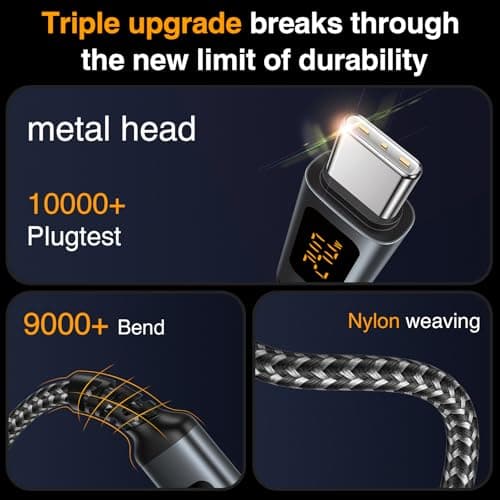 240W Câble USB C vers USB C vec écran LED [1M] Câble USB C PD 48V/5A Câble de Charge rapide USB C vers USB C avec puce E-Mark pour iPhone 15, iPad, MacBook,Galaxy, Huawei,Tablette Google