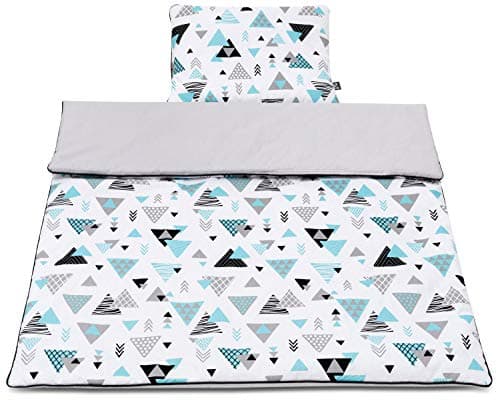 Bellochi Set de Couette Bebe 75x100 cm et Coussin Enfant 30x40cm - Couverture Enfant Réversible et Entièrement Lavable - 100% Coton - Tresor