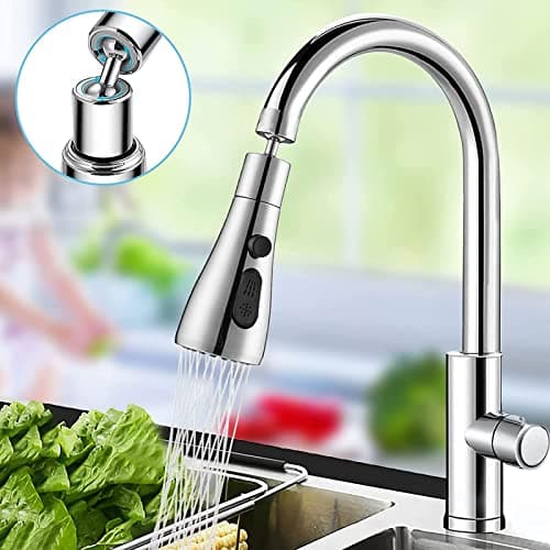 Aérateur de Robinet Pivotant à 360°, Embout Robinet Cuisine avec 3 Modes, Douchette Mousseur Robinet Economie Eau, Adaptateur de Rallonge de TêTe de Robinet Salle De Bain lavabo (Argent)