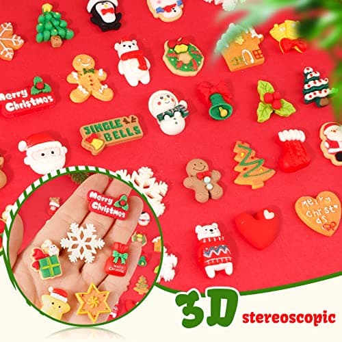 BETESSIN 35Pcs Mini Décoration Noël 3D Miniatures Figurine en Résine Ornements Dessin Animé Père Noël Arbre Bonhomme Flocons De Neige Embellissements Objets Pendentif Décorations Noël