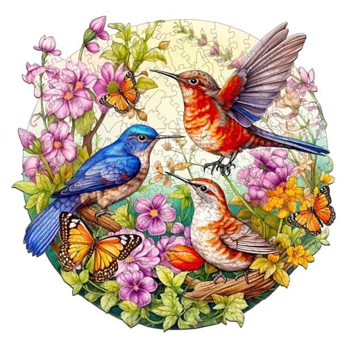 Blumuze Puzzle Bois Adulte 290pcs,Oiseaux et Papillons Puzzle en Bois Animaux, Puzzles en Bois Animal Unique pour Adulte, Wooden Puzzles L-13.3 * 13in