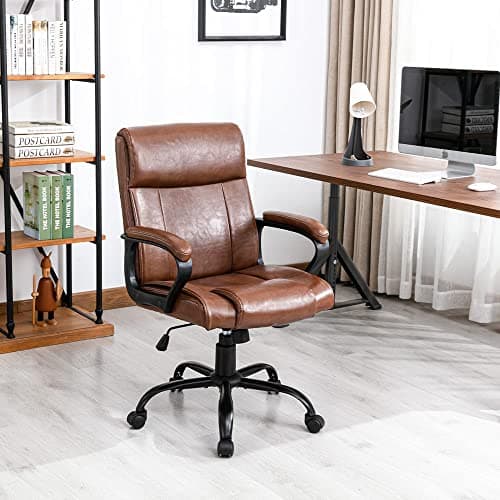 AISALL Chaise de Bureau, Chaise Ergonomique Bureau, Chaise d'ordinateur Rétro, Hauteur Réglable, Chaise Pivotante en Cuir de PU avec Fonction d'accoudoir Pivotant (Marron)