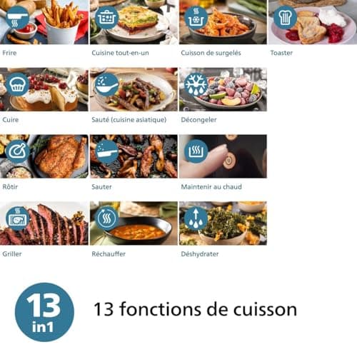 Philips Airfryer série 2000 4.2L -Puissance 1500W, Technologie RapidAir, Écran tactile digital, 13 options de cuisson, 9 fonctions préréglées, Jusqu'à 90% de matières grasses en moins, Noir (NA229/00)