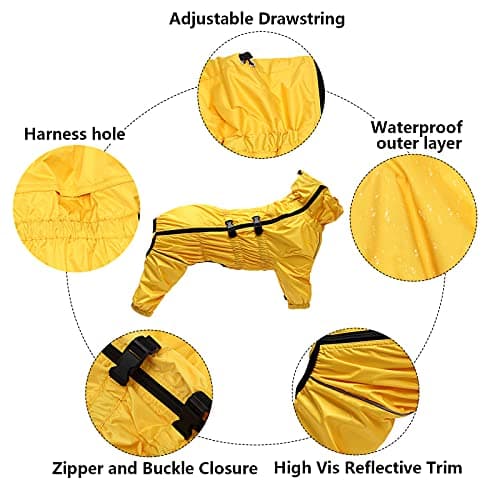 Geyecete - Extensible 1/2 Jambe Costume Combinaison pour Chiens, Manteaux imperméable pour Chien avec Fermeture éclair e Nylon Boucle,pour Chiens de Grande, Petite et Moyenne Taille-Jaune-XXL
