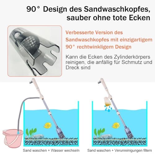 Zebbyee Aspirateur Aquarium Electrique, 3 en 1 Kit Nettoyage Aquarium, Pompe Siphon Aquarium avec Tige Télescopique, Gravier Pompe Nettoyage,Filtres, Changeur d'eau