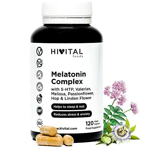 Melatonine Complexe | 120 gélules vegan pour 4 mois | Avec 5-HTP, Valériane, Mélisse, Passiflore, Pavot de Californie, Houblon et Tilleul | Améliore le sommeil, le repos, réduit l'anxiété et le stress