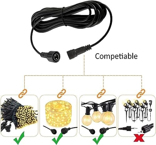 Joycome Rallonge Guirlande Exterieure 6M Prolongateur Electrique, IP65 Étanche Rallonge Electrique 2 Pin Rallonge Guirlande avec Connecteurs Mâle et Femelle pour Guirlande Lumineuse de Noël