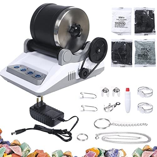 Rock Tumbler Kit, Set Professionnel Gobelets En Pierre Tambour Polissage Tambour Pierre Ponceuse à Pierre Rock Polisher For Children And Adults 7 Jours Fonction ChronoméTrage 4 Types Poudre Polissage