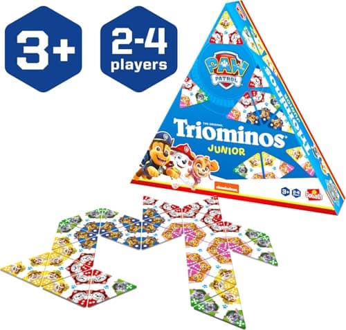 TRIOMINOS Junior - Edition Pat' Patrouille - Jeu de Dominos pour Enfants dès 3 Ans - Dominos à 3 côtés - Jeu d'Observation & Association - Double Face Triominos ou Puzzle - 1 à 4 Joueurs - 20 Min
