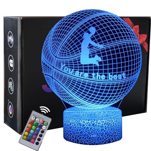 INTUPGD NTUPGD Basketball Veilleuse pour enfants, Veilleuse basket ball 3D Lampe 16 Couleurs Changeantes à intensité variable, Cadeau d'anniversaire et Décoration De Fête Lampe 3D