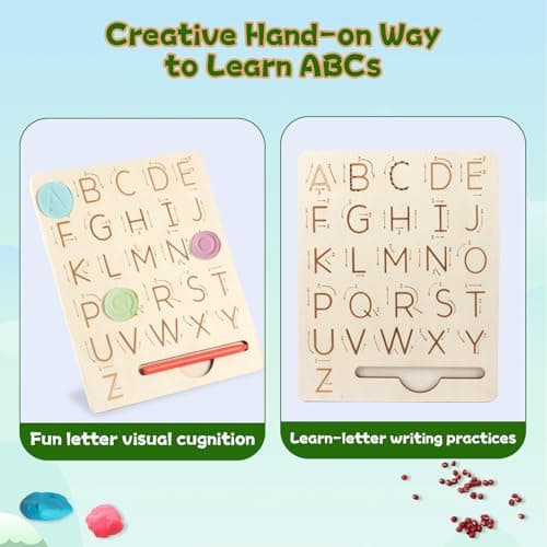 Planche de Traçage de Lettre en Bois Double Face, Lettres Trace ABC, Jouet Educatif Montessori pour Maternelle, ABC Alphabet Game Lettres D'entraînement, Préscolaire Cadeau pour 3 4 5 Ans Enfants