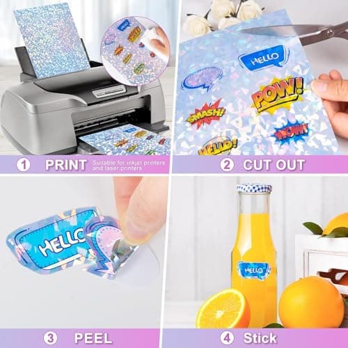 20 Feuilles Autocollant Holographique A4, Vinyle Adhésif Holographique, Papier Vinyl Stickers Imprimable pour Imprimante à Jet d'Encre, pour Artisanat Décalcomanies Décorations