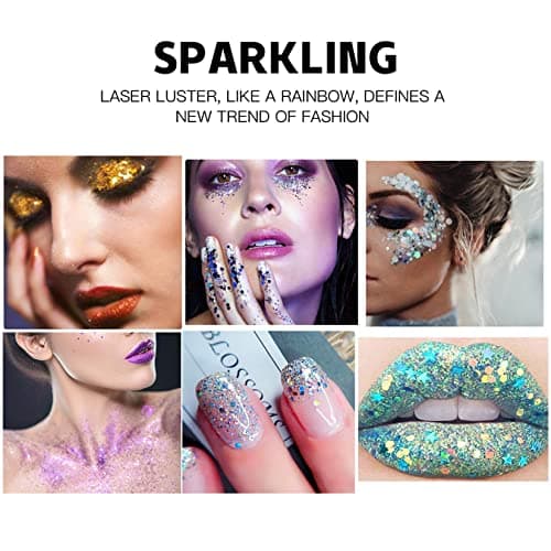 Gel Paillettes Corps, MKNZOME 6 pièces Paillette Visage Festival Maquillage Paillette Visage Gel Paillette Cheveux Glitter Makeup Colle gel Scintillant à Paillettes Longue Durée pour Fête Noël Pâques