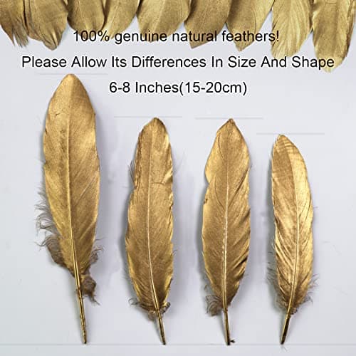 15-20 cm Lot de 50 plumes d'oie naturelles dorées pour décoration de mariage, ailes d'ange et artisanat de fées