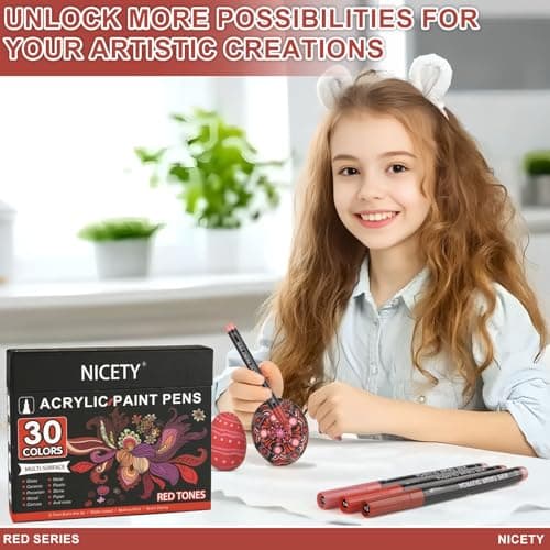 NICETY 30Pcs Feutre Acrylique - marqueur peinture acrylique Verre pour Bois, Toile, Verre, Céramique - Acrylic Paint Marker à base d'eau à 0,7 mm Extra Pointe Fine (Rouge)