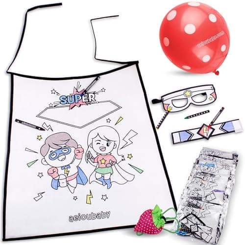 PACK SUPER-HÉROS À COLORIER Ensemble de 10 Sacs Individuels avec Cape, Masque, Bracelet, 5 Crayons et Ballon | Kit de Coloriage Non-Tissé pour Enfants | Cadeau d'Anniversaire et Fêtes Infantiles