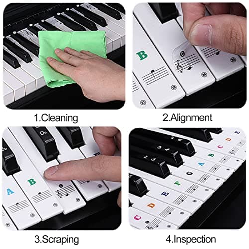 Piano et clavier Notes de musique Ensemble de stickers pour les touches de couleur et Noir, Transparent et amovible, idéal pour enfants et débutants Stickers pour 37/49/54/61/88 touches (Couleur,noir)