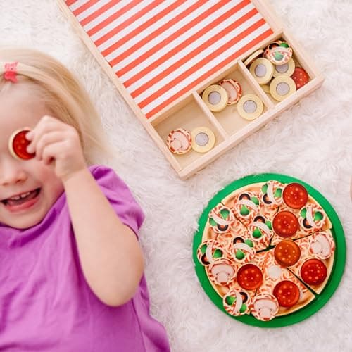 Melissa & Doug Pizza En Bois, Aliments en bois pour enfants, Jouet éducatif et créatif, Jouets en bois, Jouets de développement, Jouet Montessori, Cadeau pour garçons et filles de 3 4 5 6 7 ans